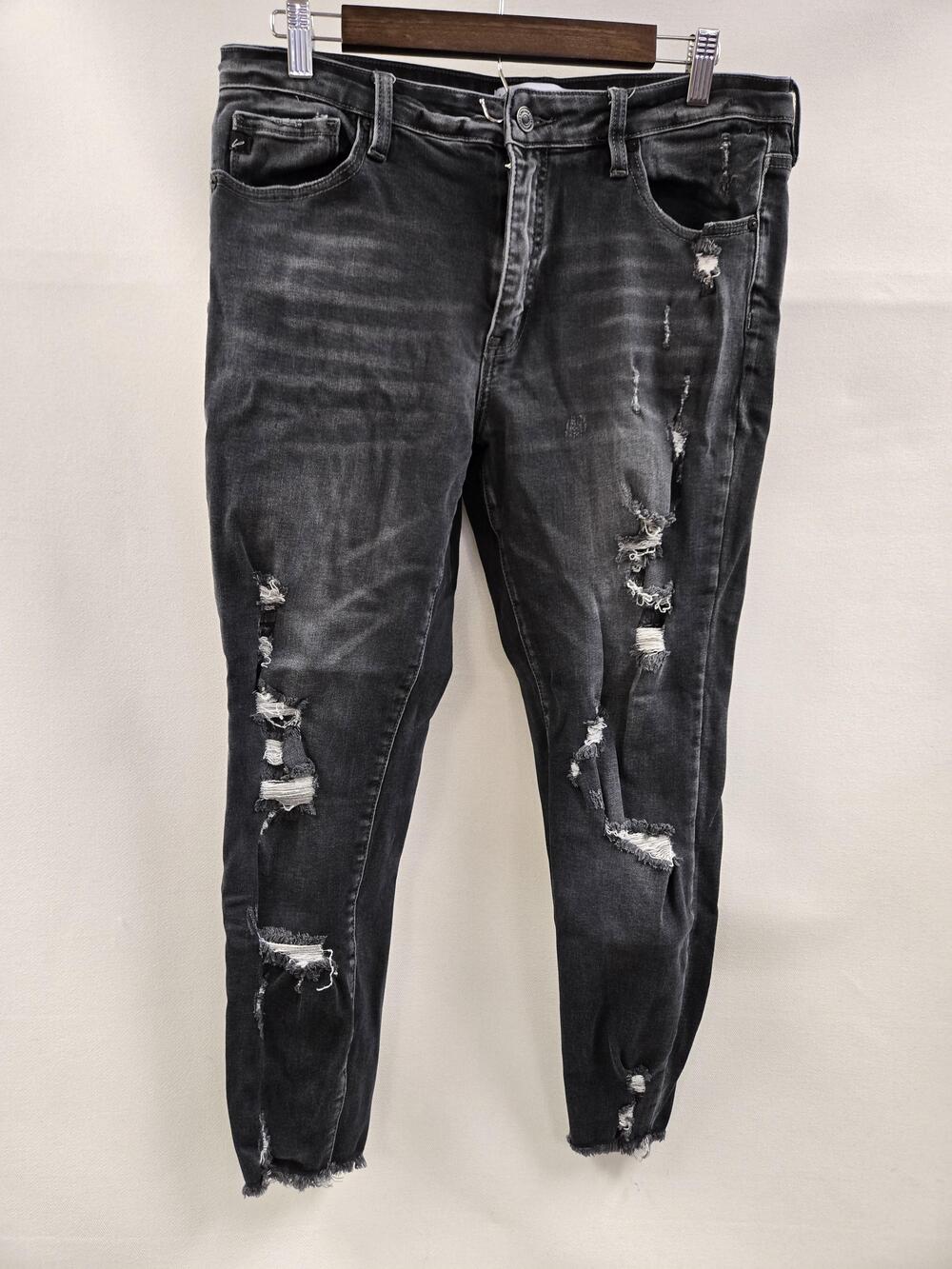 KanCan Jeans Womens 31 Black Distressed Skinny Mid Rise Ripped Raw Hem Maurice's
